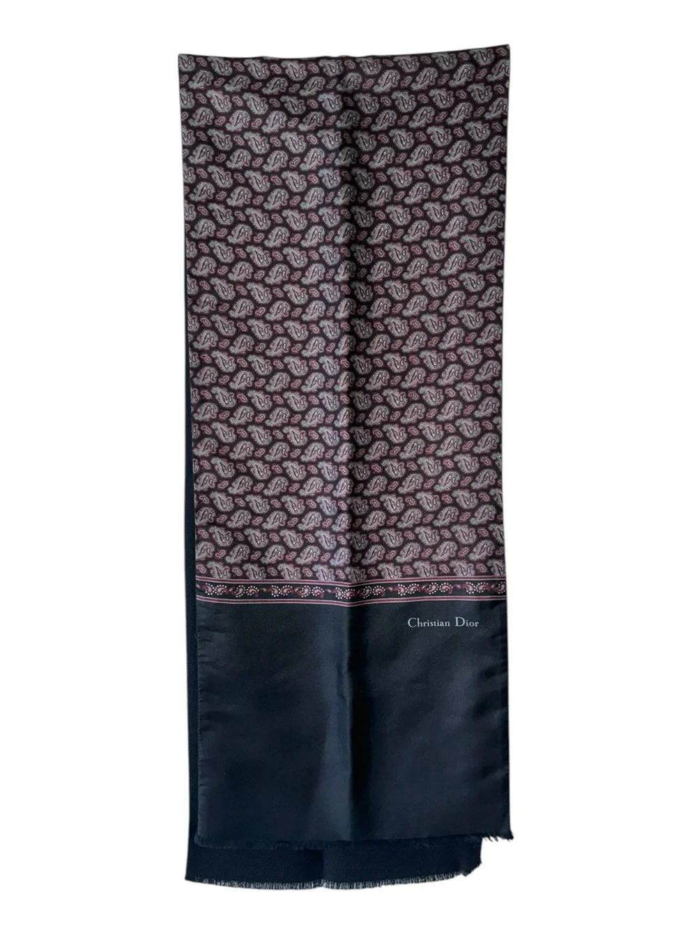 Rare Vintage Christian Dior Monsieur SILK Wool motif print navy dark Scarf 54”